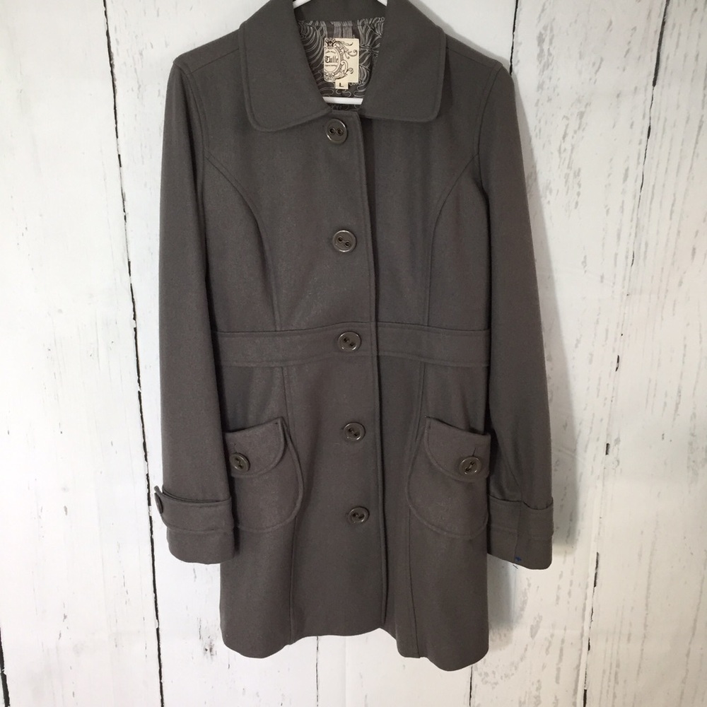 Womens Tulle Gray Button Down Dress Coat