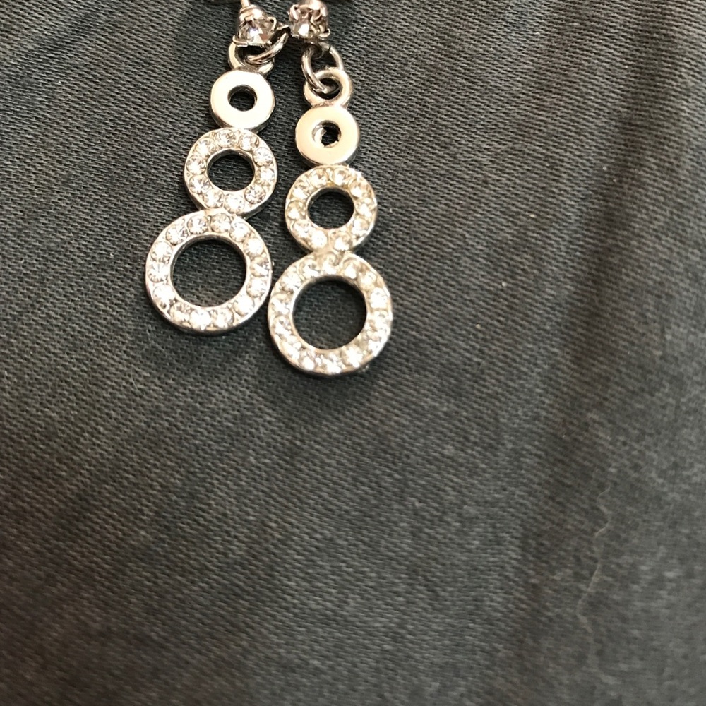 Dangly silver diamond circle earrings