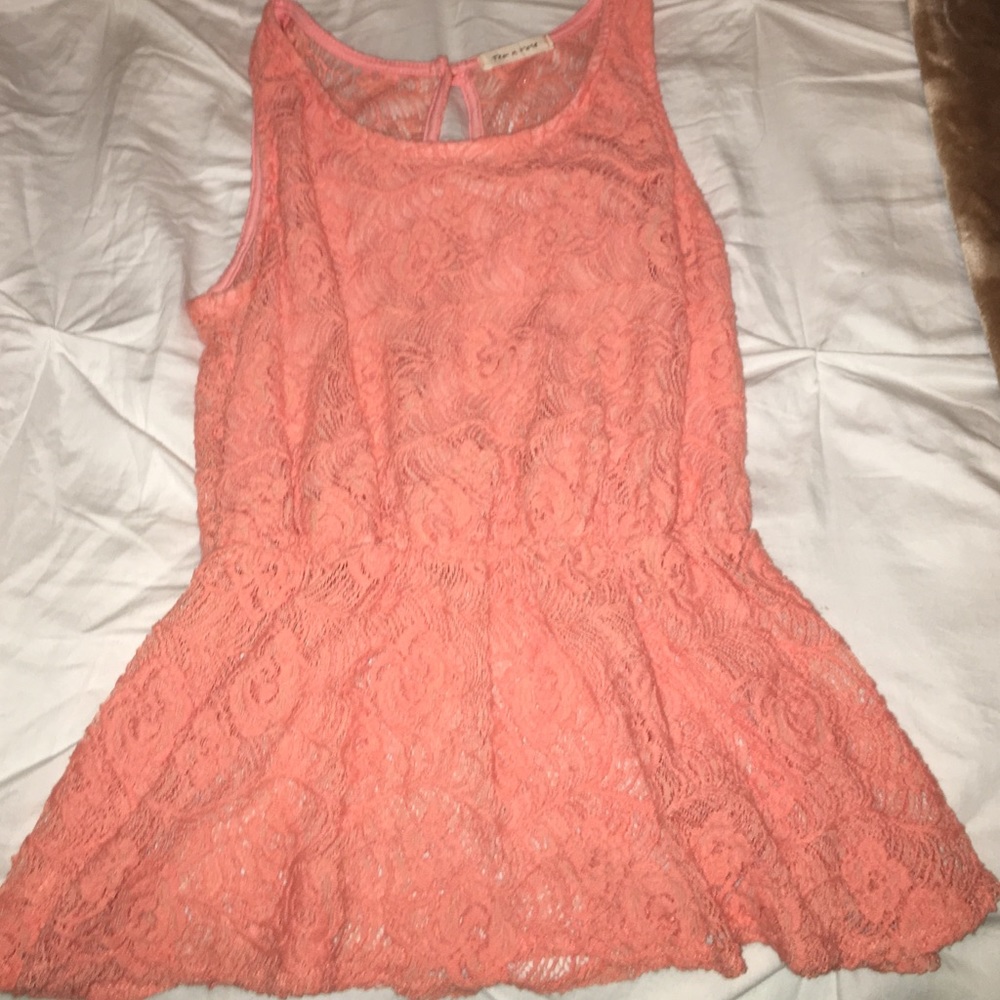Peachy lace peplum top
