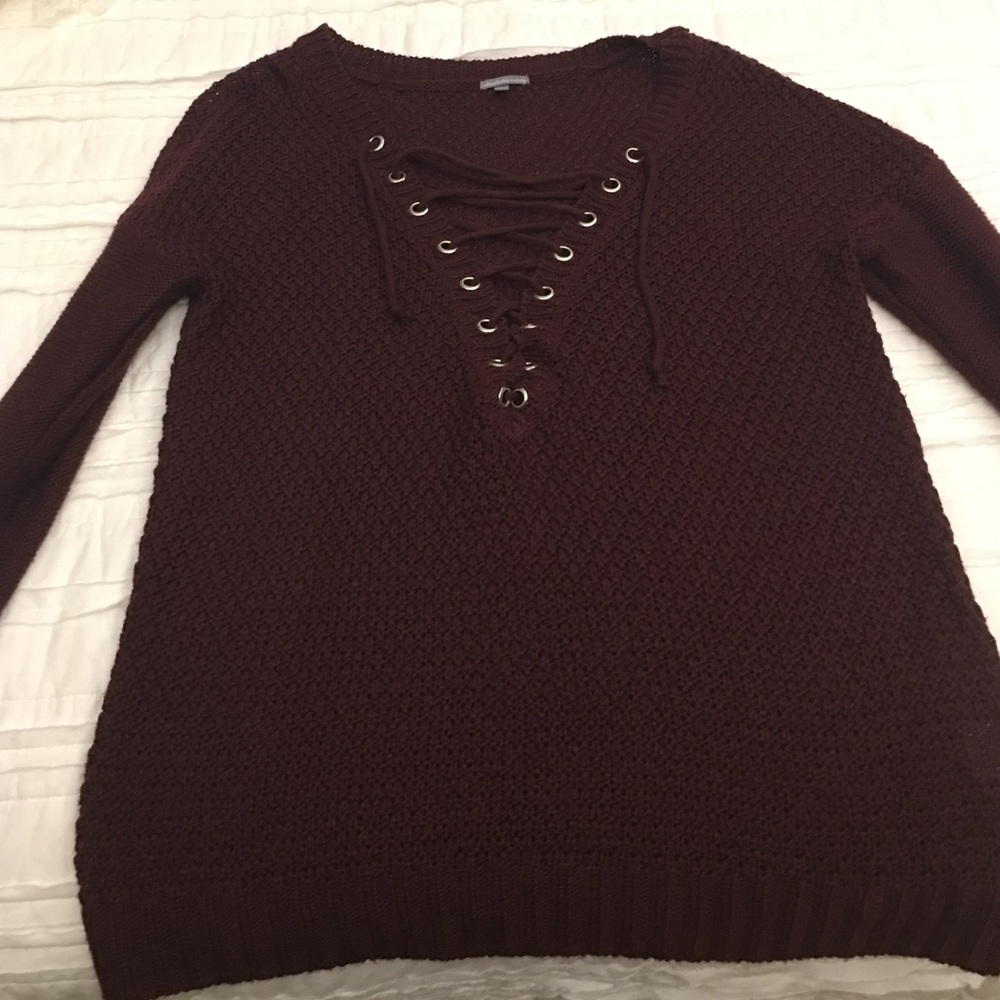 Lace up burgundy sweater
