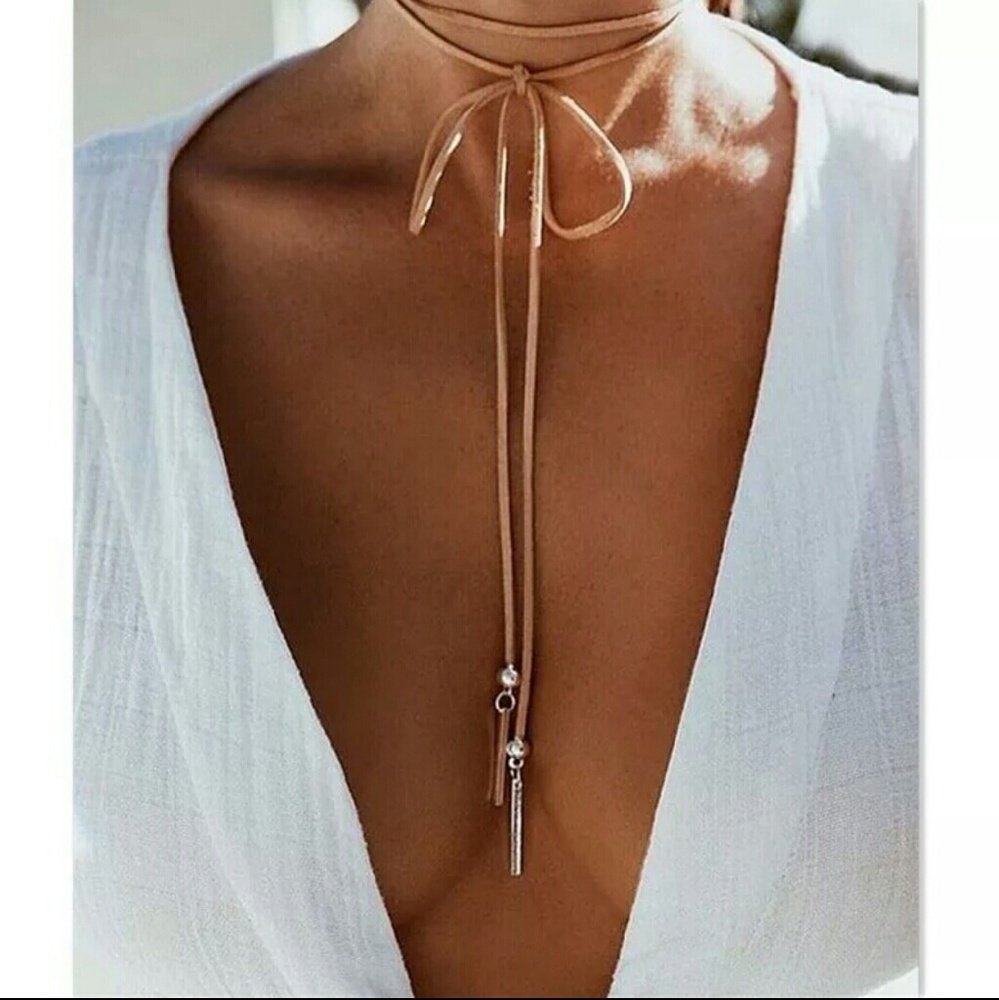 Camel wrap tan bar necklace choker boho