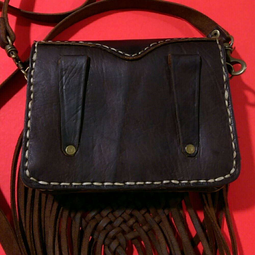 Vintage Leather Fringe Crossbody Bag - Picture 2 of 4