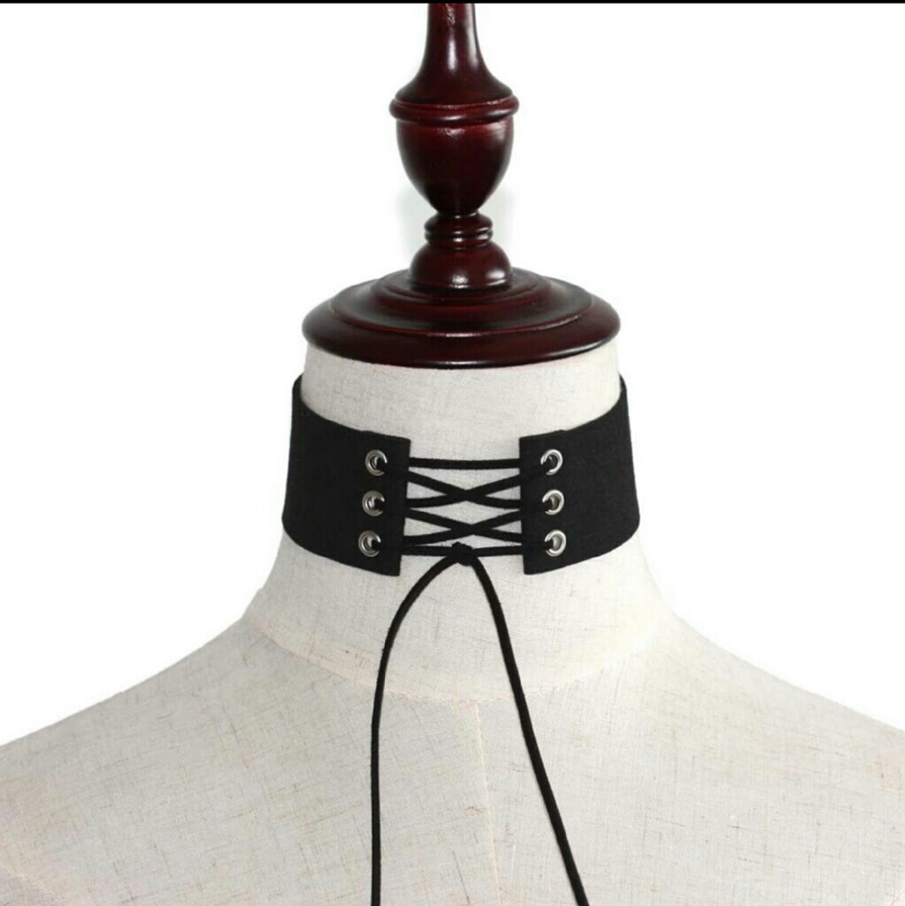 Lace up corset choker black thick necklace
