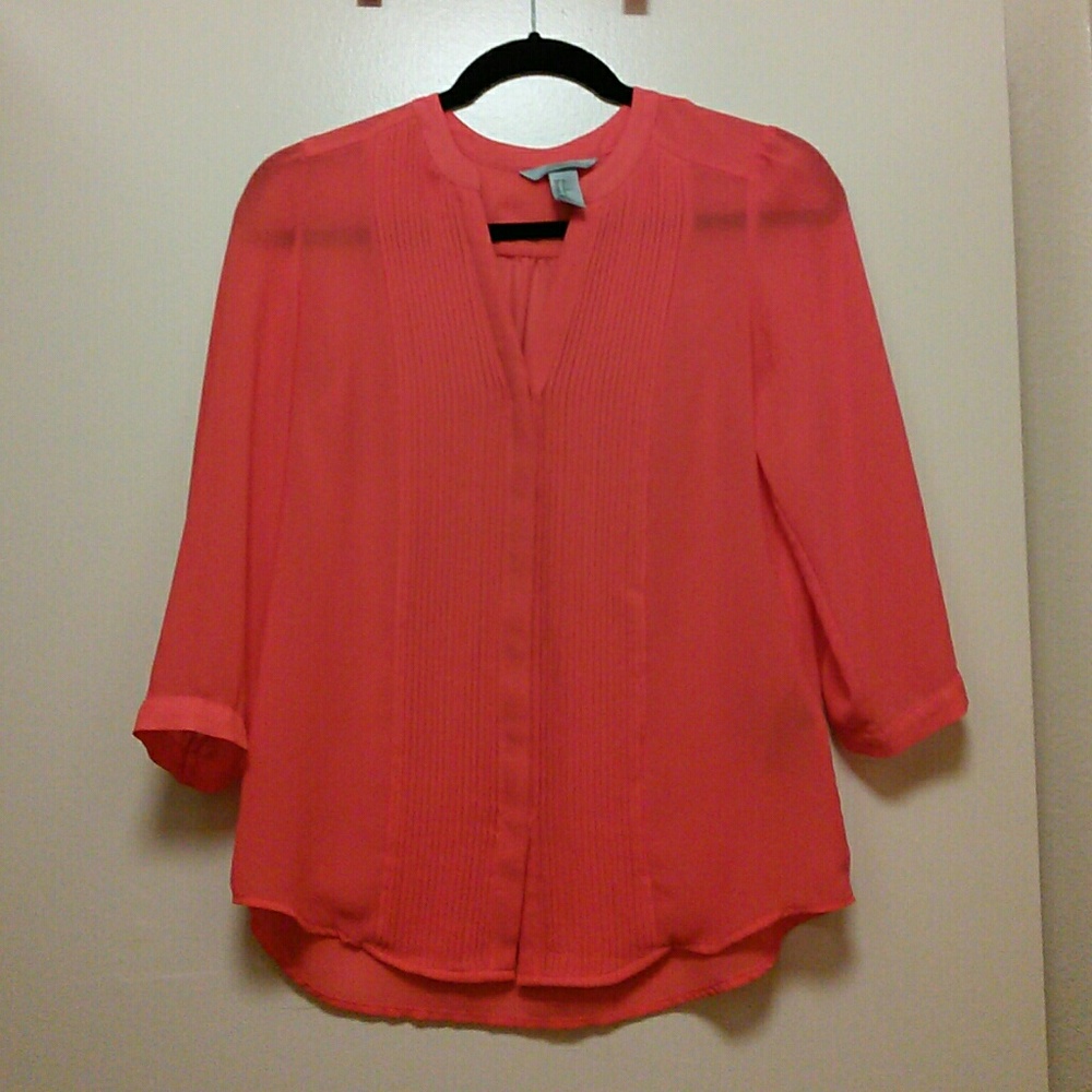 H&m button up orange blouse