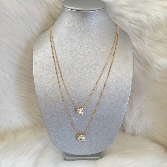 Gold crystal double chain necklace 26" pendant - Picture 2 of 4