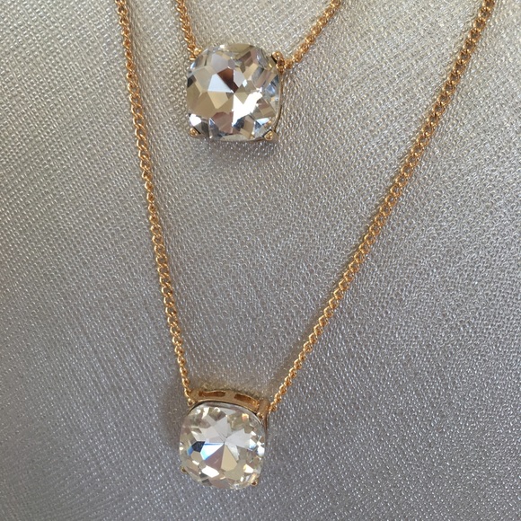 Gold crystal double chain necklace 26" pendant - Picture 3 of 4