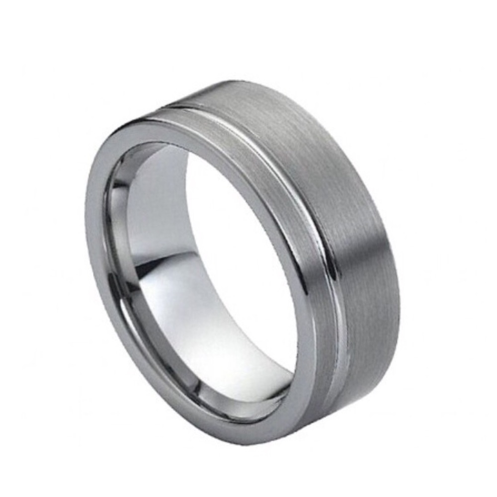 Tungsten ring with single silver stripe