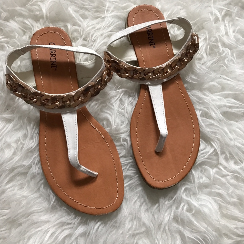 White Rose gold chained T-strap sandals