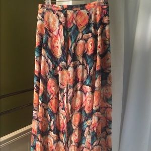 Rose Watercolor Print Chiffon Maxi Skirt