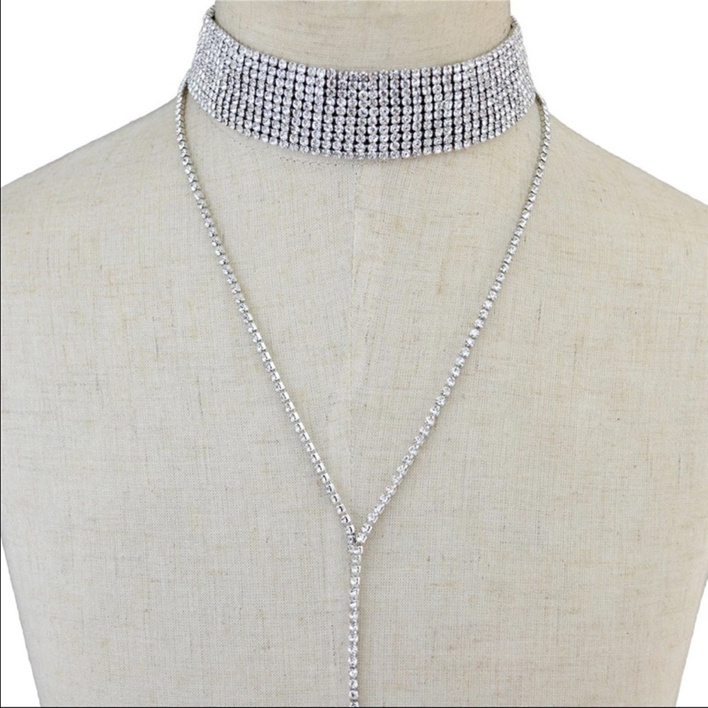 New Fashion Long Crystal Tassel Choker Necklace - Picture 2 of 2