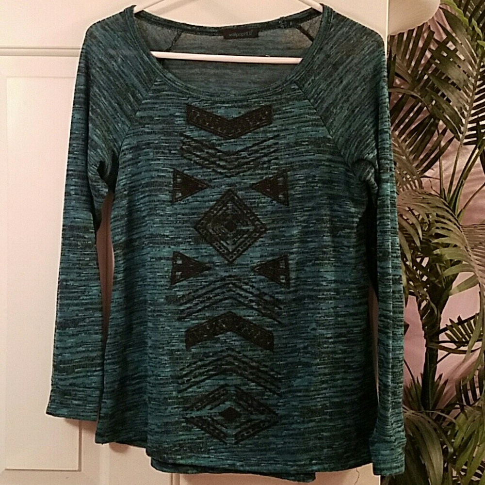 Beaded Teal Long Sleeve Shirt