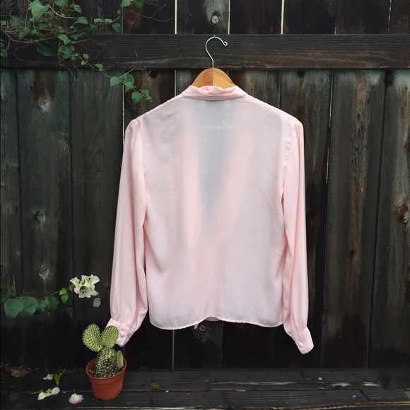 VTG 1980s PINK V NECK BLOUSE SZ M - Picture 2 of 3