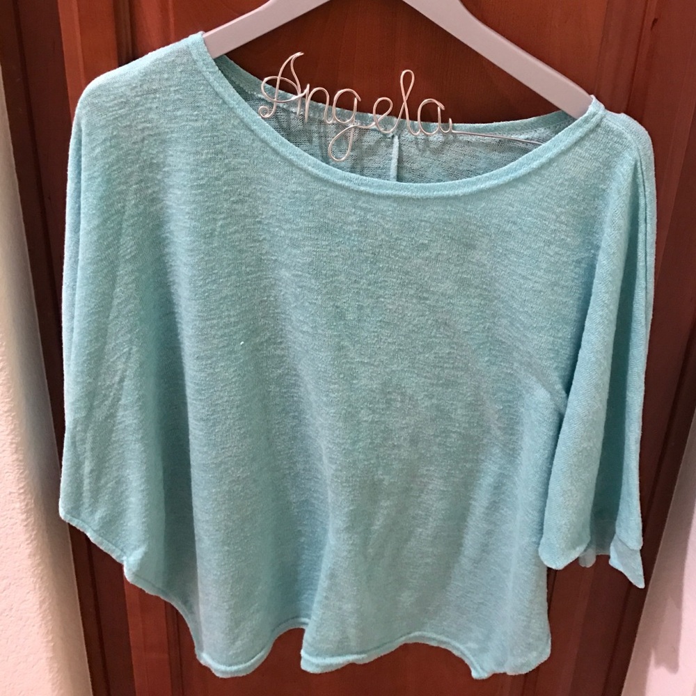 Mint open-knit short sleeves sweater