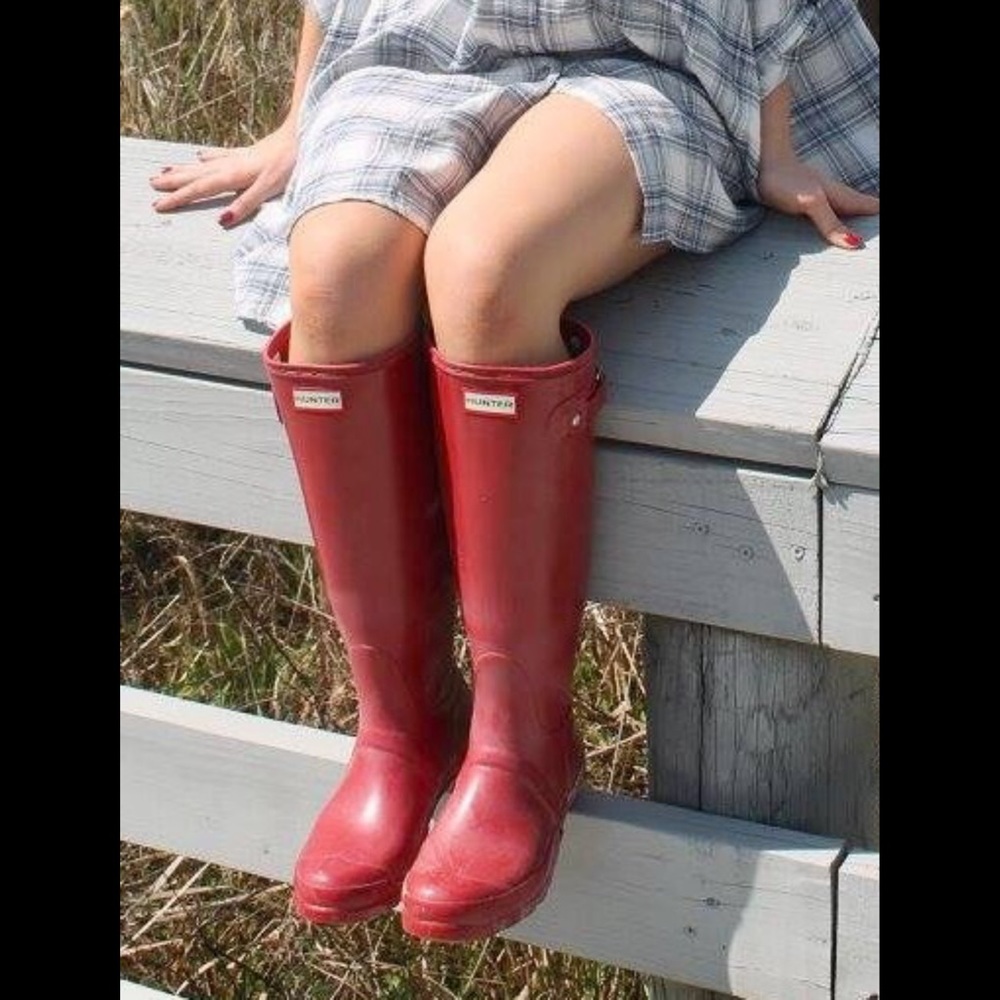 Red hunter rain boots