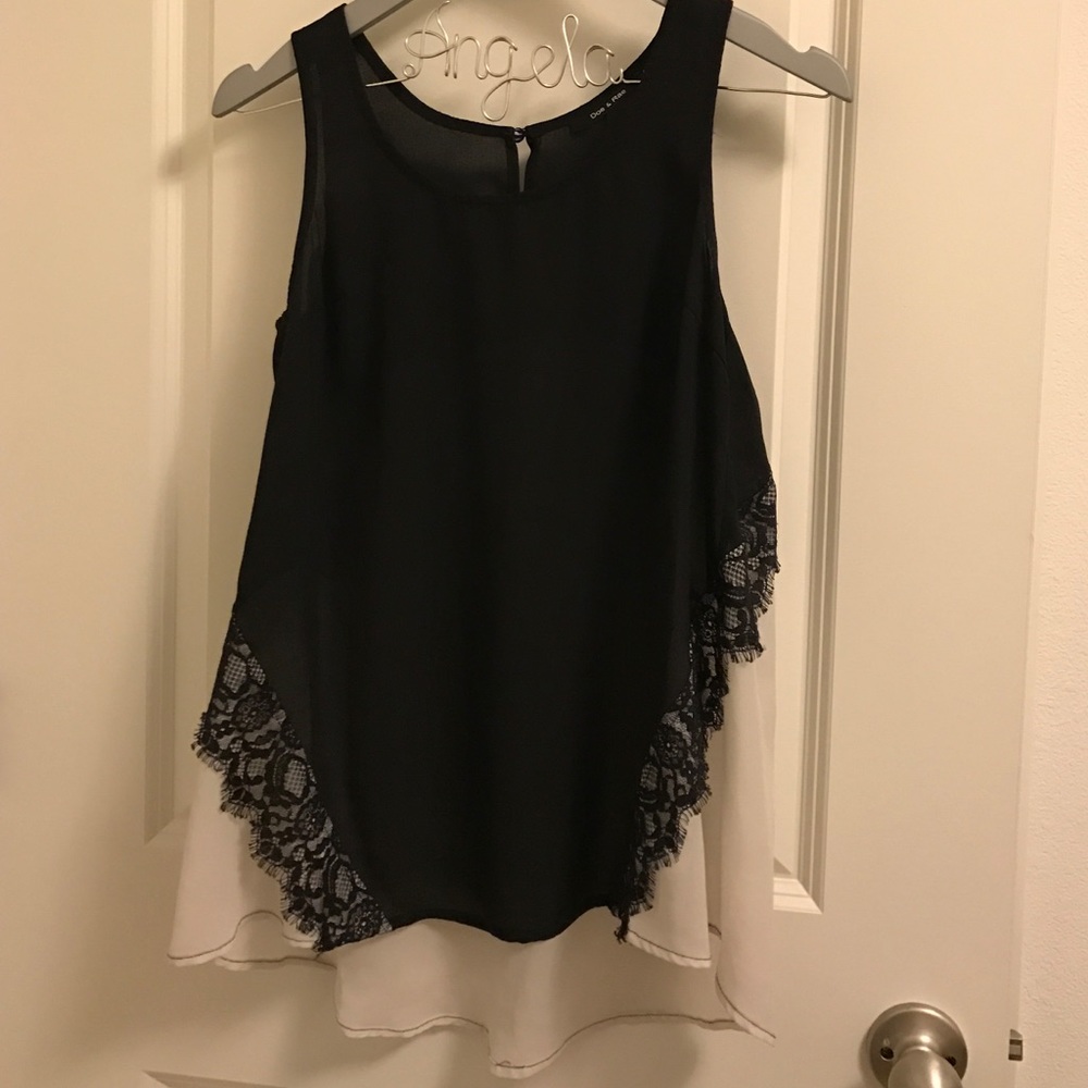 Black and white lace chiffon top