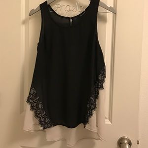Black and white lace chiffon top