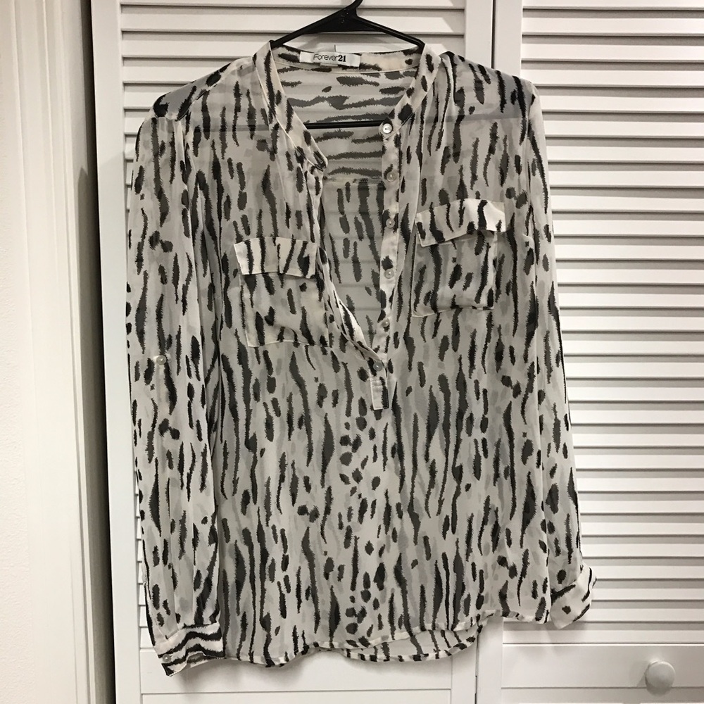 Sheer button down zebra Top