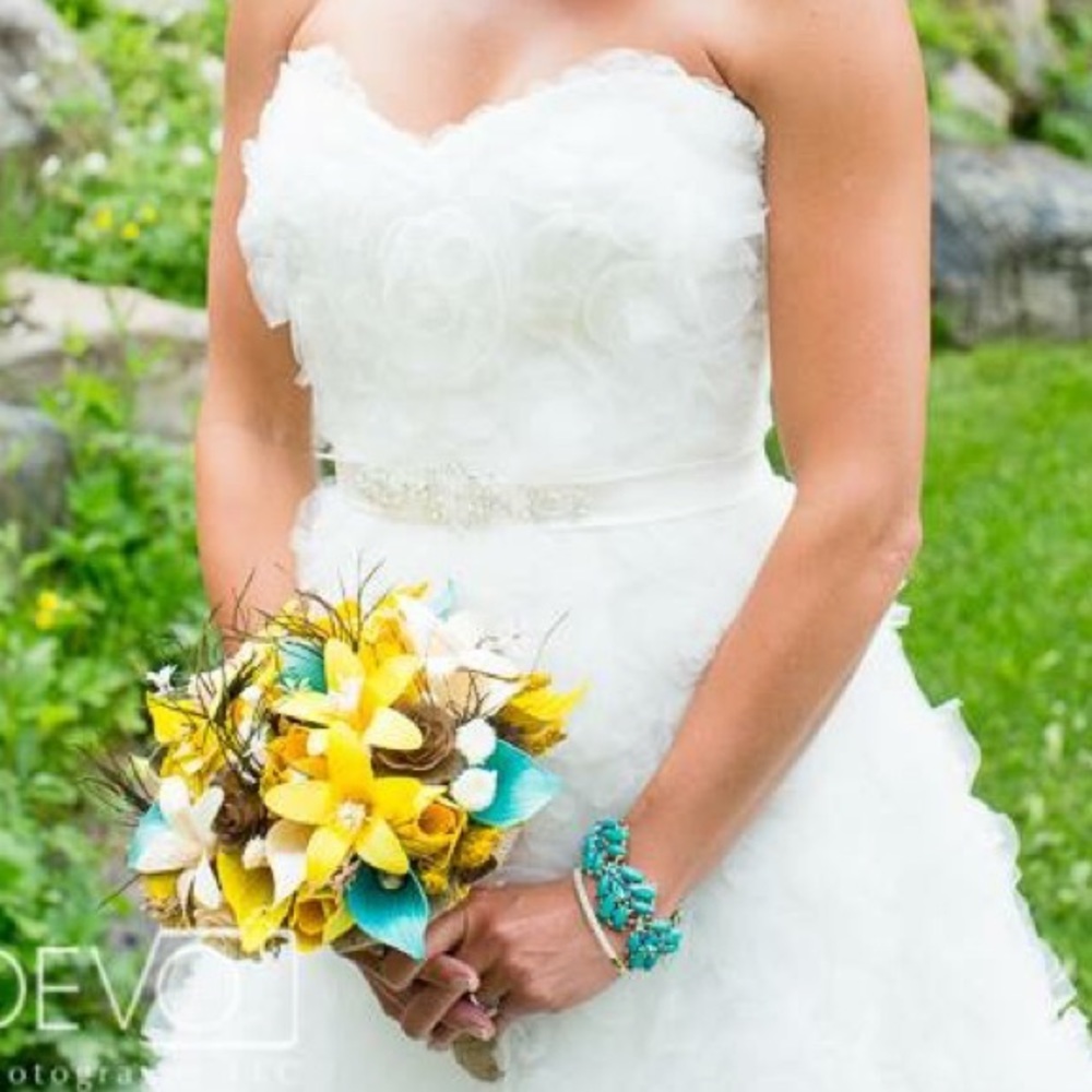 Casablanca tulle and flowered wedding dress