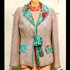 {Neiman Marcus} Teri Jon Tweed & Floral Blazer