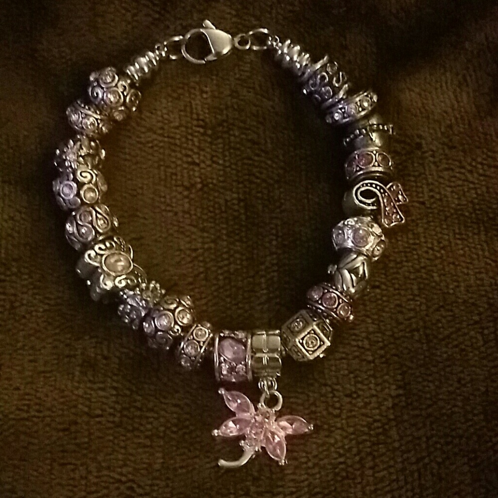 PINK STONE BRACELET W MEDALLION