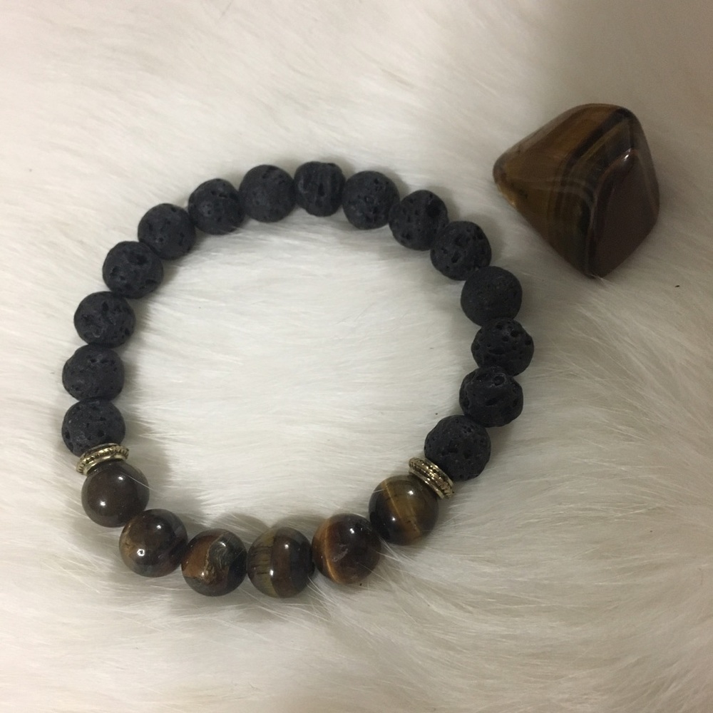 Handmade Tigereye and lava rock bracelet - Picture 3 of 4