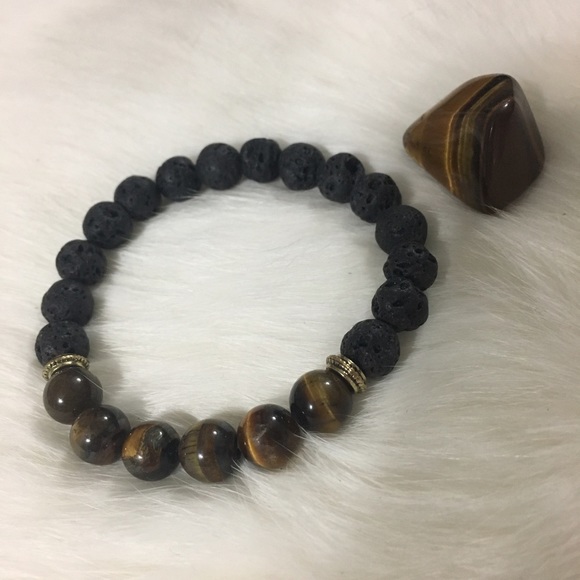 Handmade Tigereye and lava rock bracelet - Picture 2 of 4