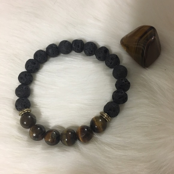 Handmade Tigereye and lava rock bracelet - Picture 3 of 4
