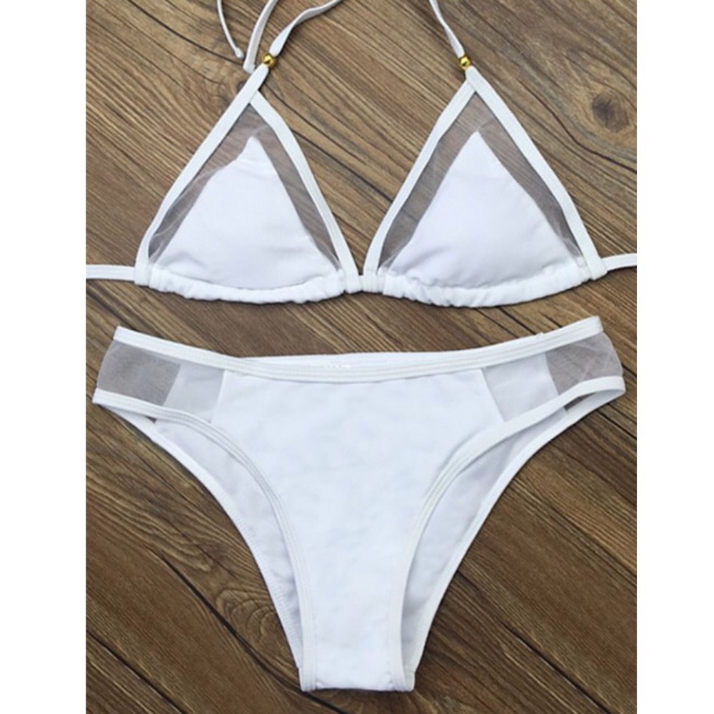 Mesh white bikini set