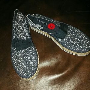 Blue and white nautica slip ons