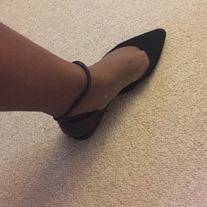 Elie Tahari black ankle strap flat; suede upper