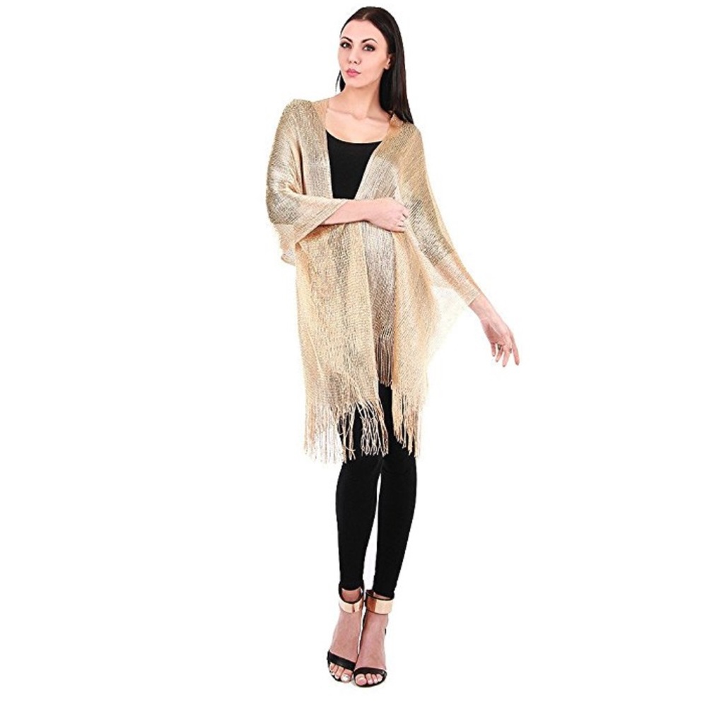 Two Tone Metallic Fishnet Party Shawl Lurex Scarf