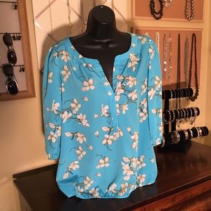 LOFT floral light blue blouse shirt - Medium