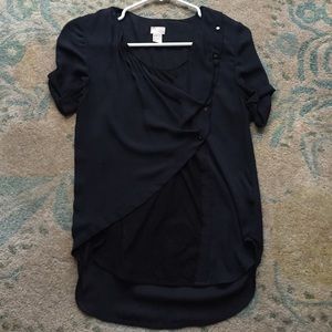 H&M fashion top navy & black w ribbon& snap trim 2