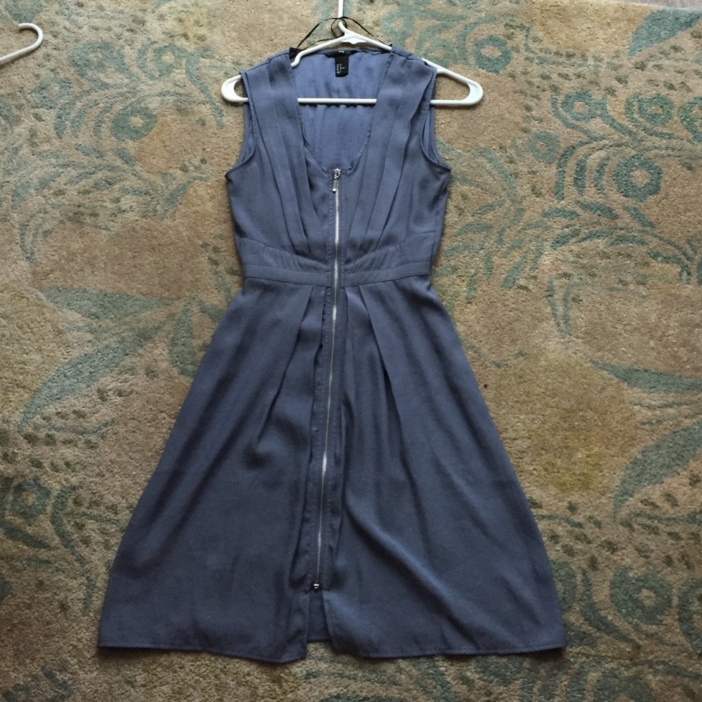 H&M blue zip front dress w detailed waist 2