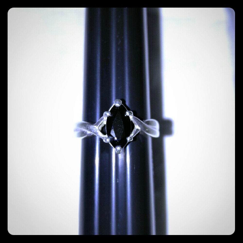 Black stone sterling silver ring