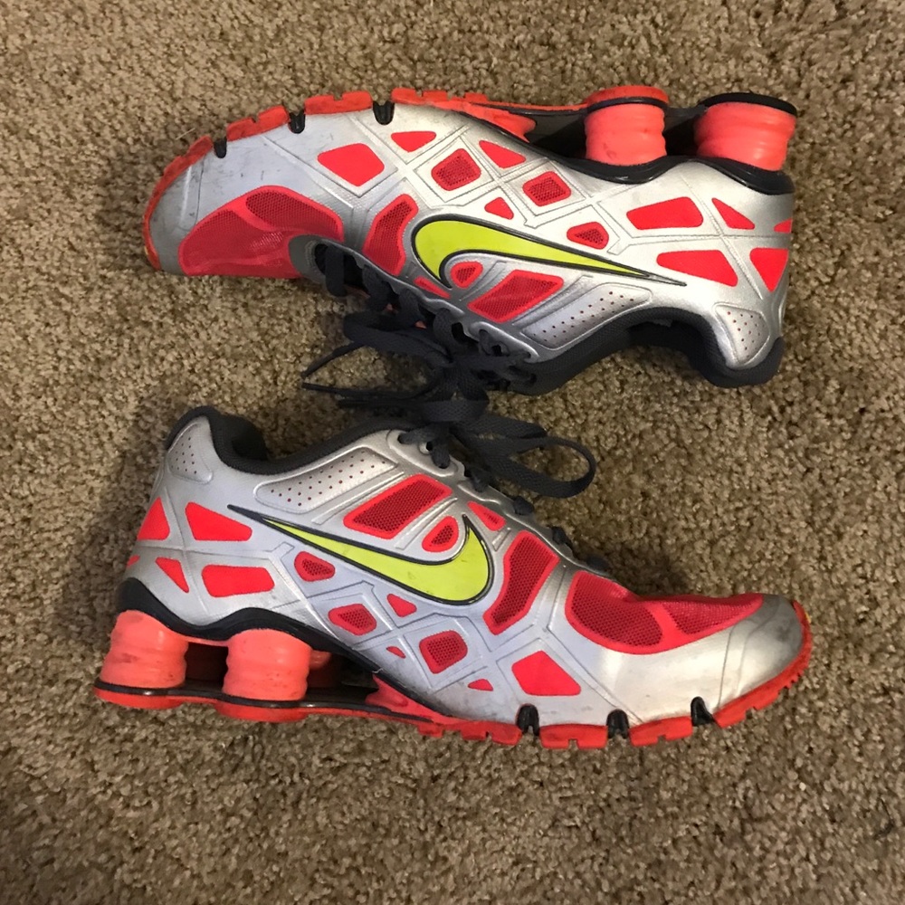 Silver and Pink Nike Shox Running Shoes