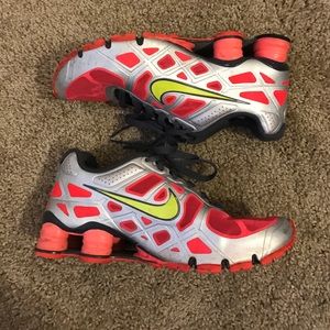 Silver and Pink Nike Shox Running Shoes