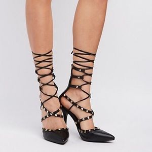 Studded lace up stilettos