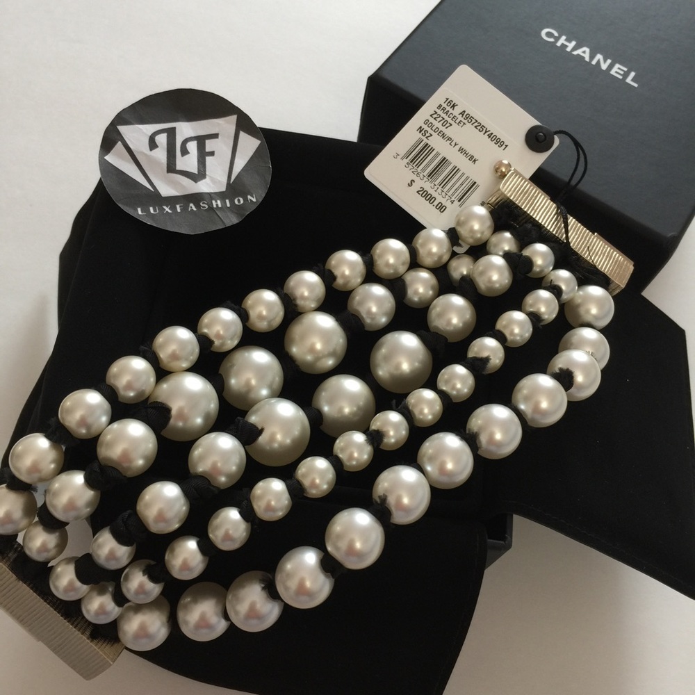 Chanel Runway White Pearl Cuff Bracelet Bangle 16