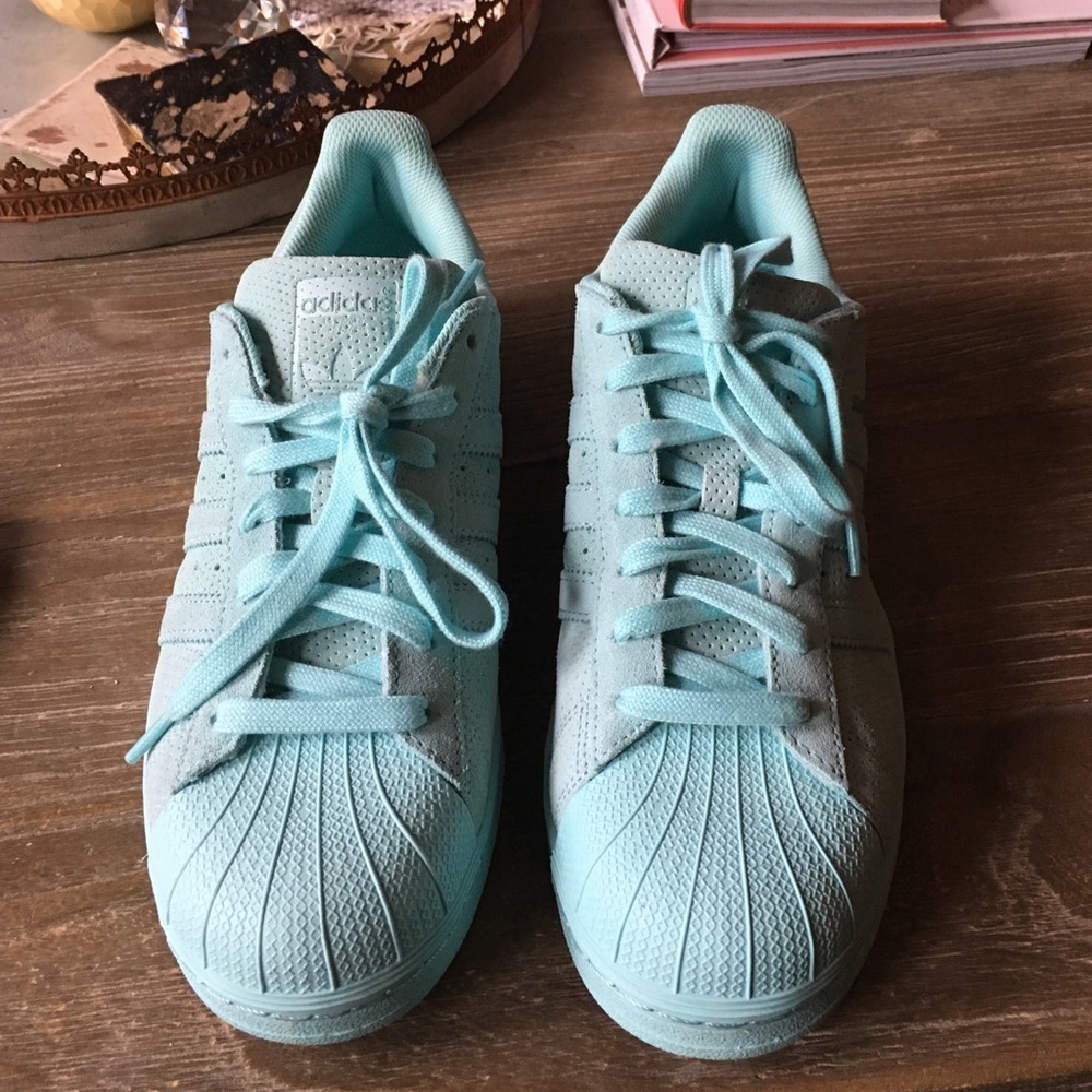 adidas superstar teal sneakers