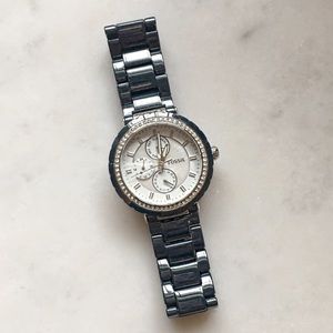 Navy Blue Ceramic Fossil Watch