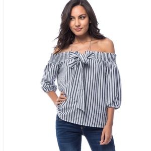 Charcoal stripe off shoulder top