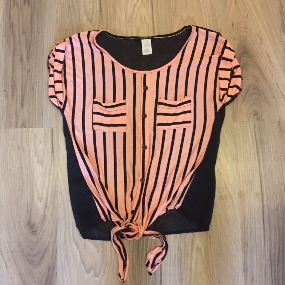 Stripe Tie Tee with Sheer Back
