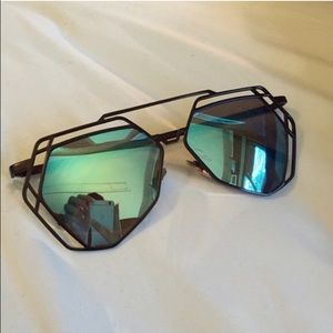 New Black & Blue Hexagon Mirror Sunglasses
