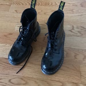 Dr Martins black patent leather boots