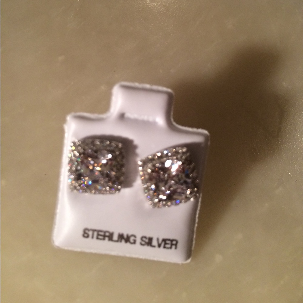 Sterling silver princess cut CZ halo earrings