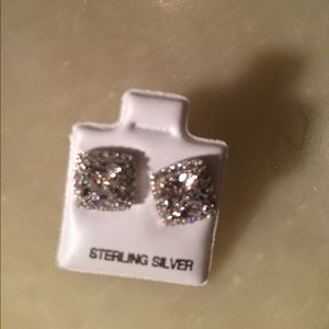 Sterling silver princess cut CZ halo earrings