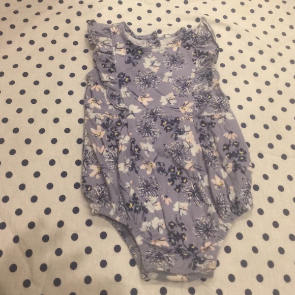 Blue bodysuit with ruffled princess seams. - Picture 1 of 4