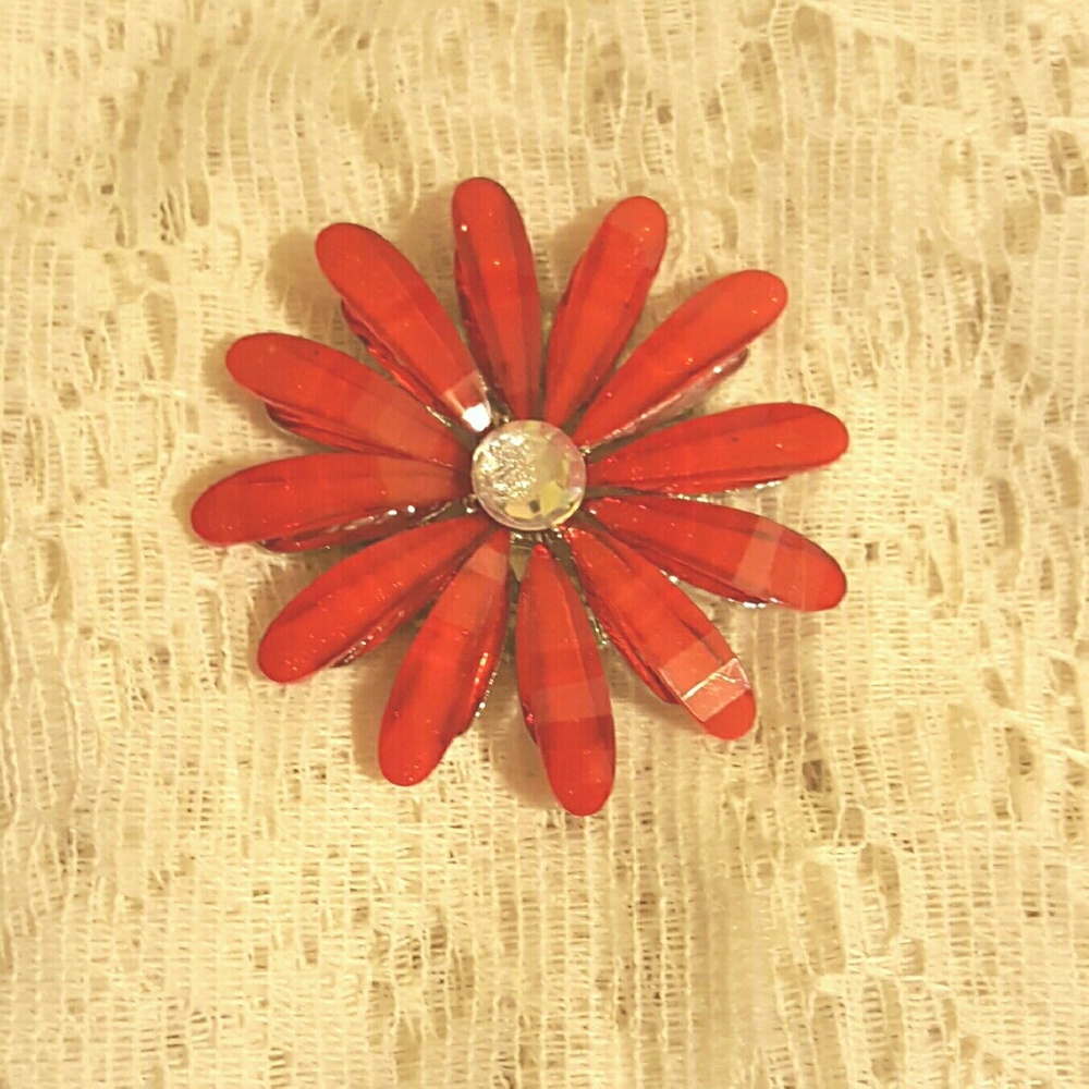 Huge Red Flower Brooch