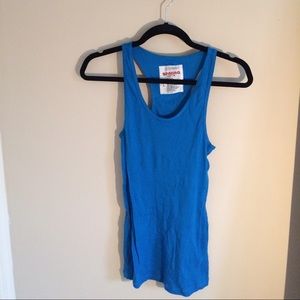 Bright Blue ribbed raced back tank top.